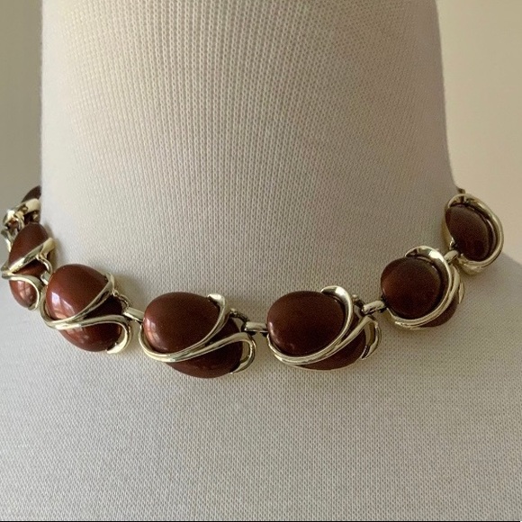 VTG Mid Century Chocolate Bronze Thermoset Choker - Picture 2 of 5